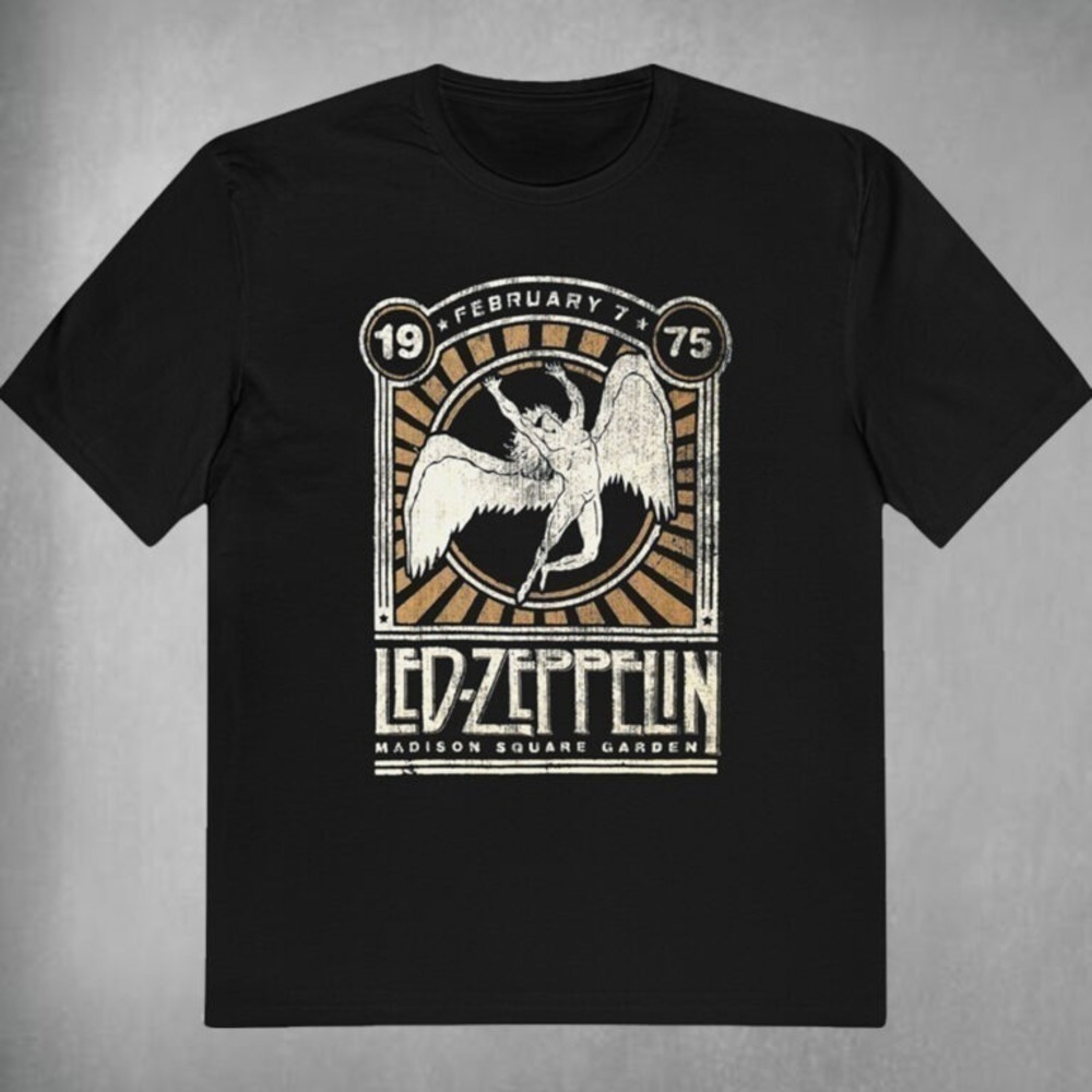 Led Zeppelin 1975 Madison Square Garden T Shirt Rock Band Concert Fan Gift Tee